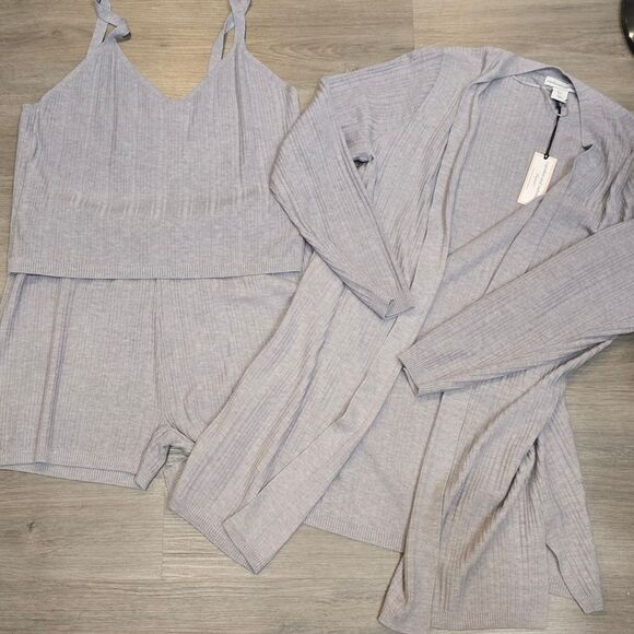 Cupcakes & Cashmere 3-PC Ribbed Cardigan, Short, Cami Pajama Set - Picture 4 of 6